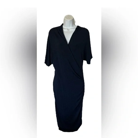 Banana Republic Heathered Navy Faux Wrap Jersey Dress | Small - Picture 2 of 6